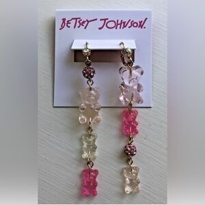 Betsey Johnson GUMMY BEAR Candy Mismatch EARRINGS w/Crystal Pink Fireball